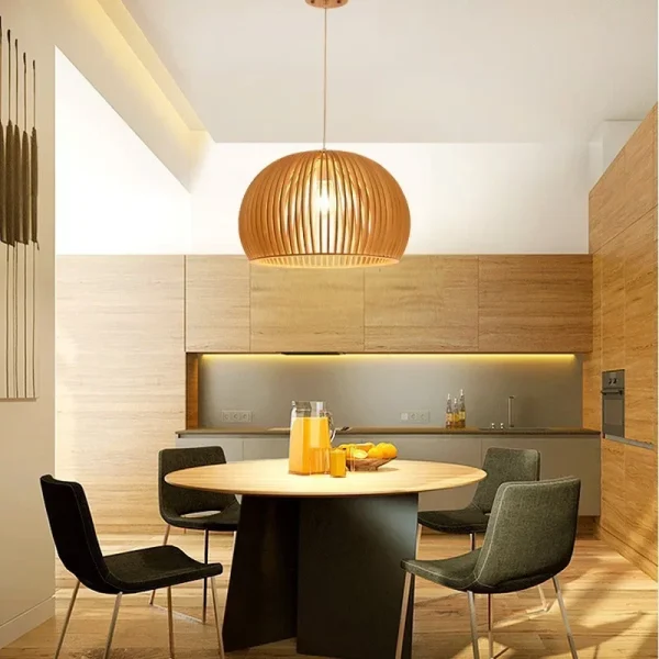Minimalist Retro Solid Wood Chandelier Bamboo Art Birdcage Pendant Lamp for Bedroom Dining Room Study Home Decoration LED Light - Image 5